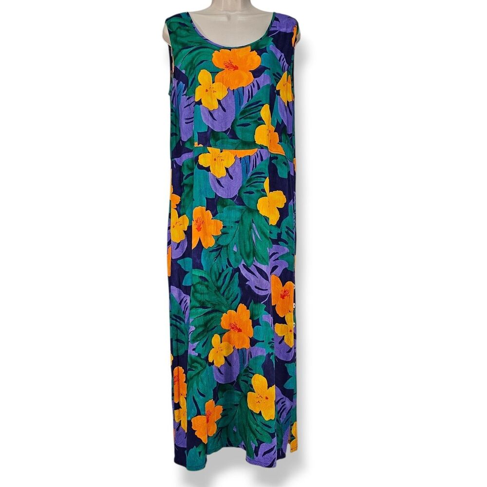 Jams World Dress Size L Floral Colorful Sleeveless Pockets Boho Vintage Slit